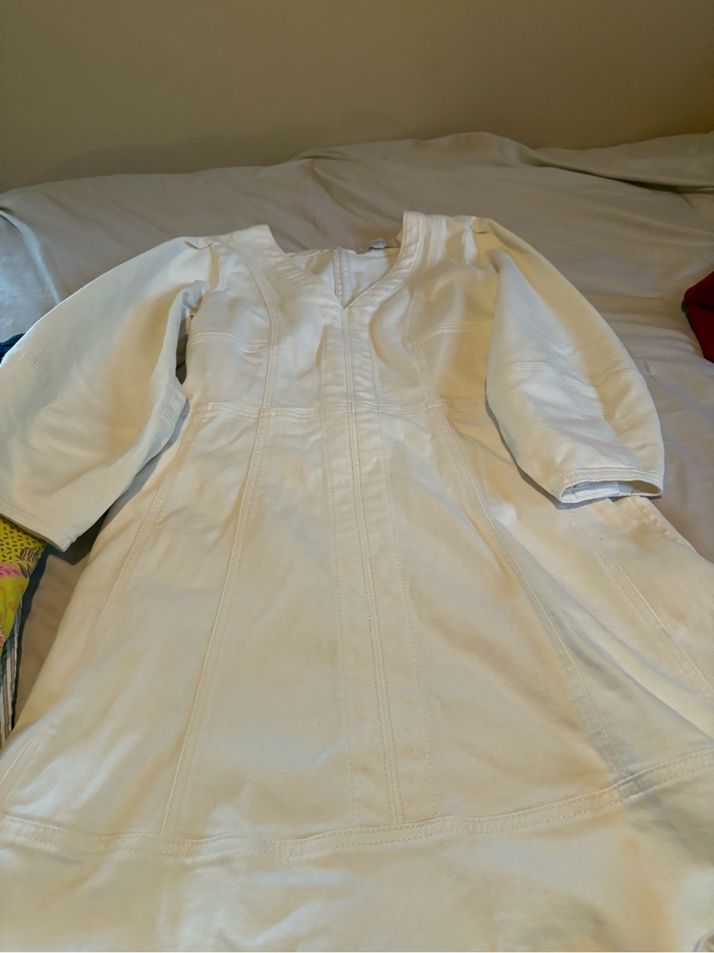 LOFT Cream V-Neck Long-Sleeve Casual Dress